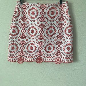 Loft Women’s Orange & White Eyelet Embroidered Medallion Mini Skirt Size 00P